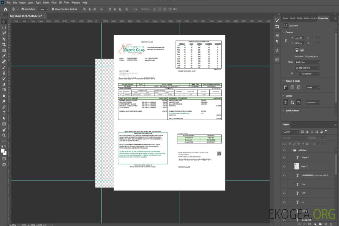 Facture commerciale du service public d'électricité de la New Hampshire Electric Co-op, SCR template Facture commerciale du service public d'électricité de la New Hampshire Electric Co-op, SCR template